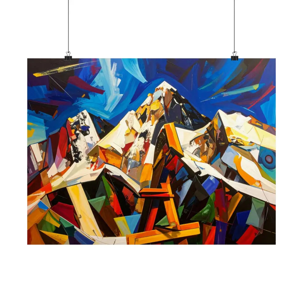 Fractured Peaks: Cubist Mountain Landscape Geometric Abstract Panorama Poster Poster