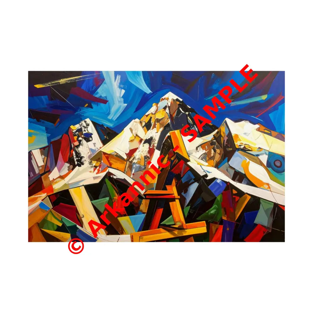 Fractured Peaks: Cubist Mountain Landscape Geometric Abstract Panorama Poster 36″ x 24″ Poster