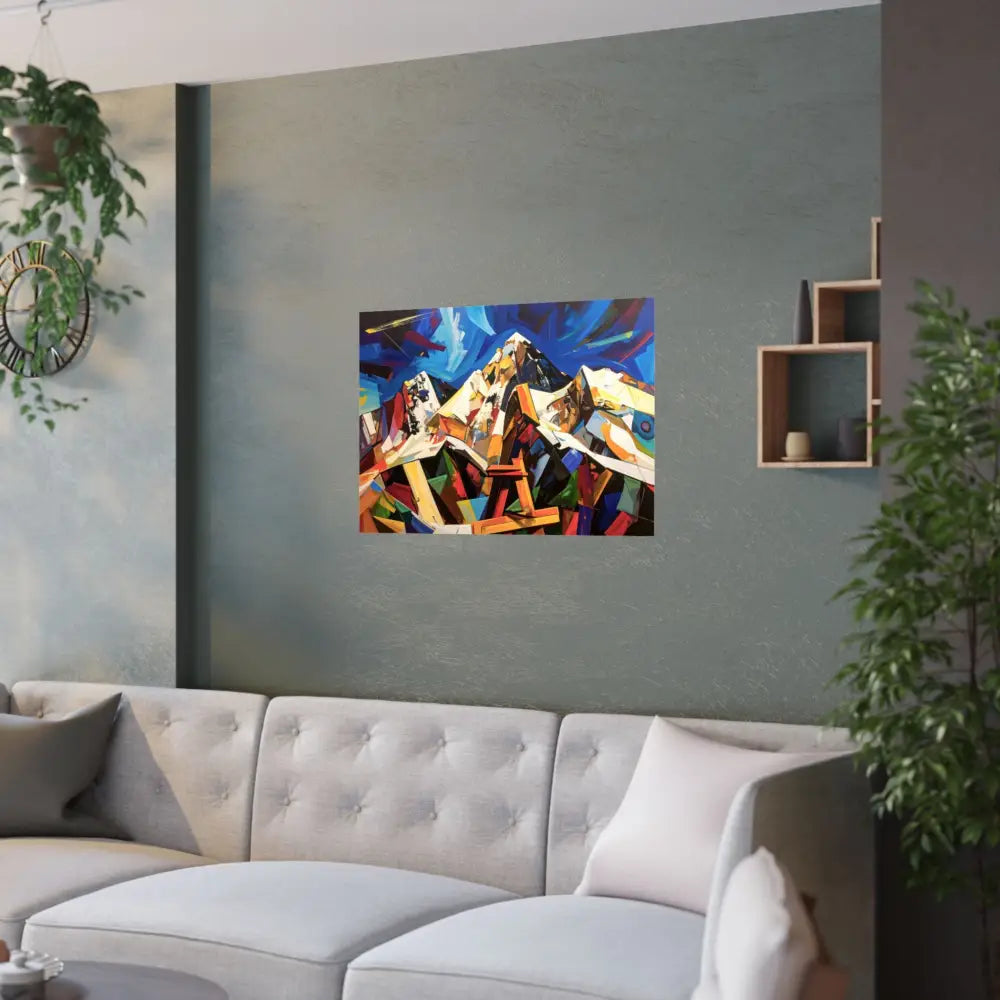 Fractured Peaks: Cubist Mountain Landscape Geometric Abstract Panorama Poster Poster