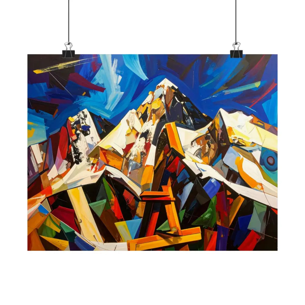 Fractured Peaks: Cubist Mountain Landscape Geometric Abstract Panorama Poster Poster