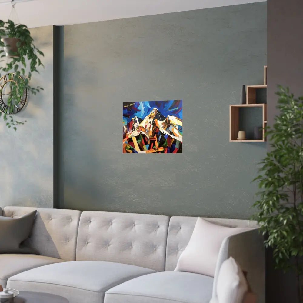 Fractured Peaks: Cubist Mountain Landscape Geometric Abstract Panorama Poster Poster