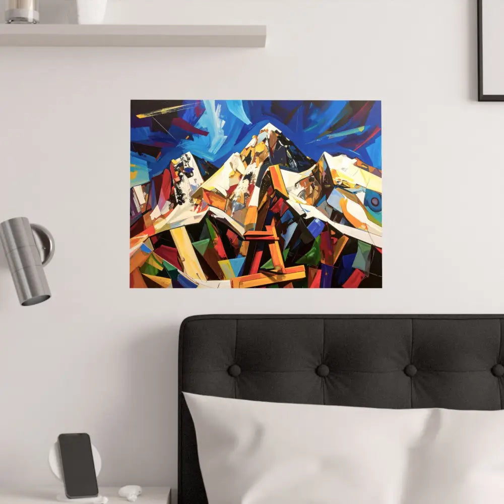 Fractured Peaks: Cubist Mountain Landscape Geometric Abstract Panorama Poster Poster