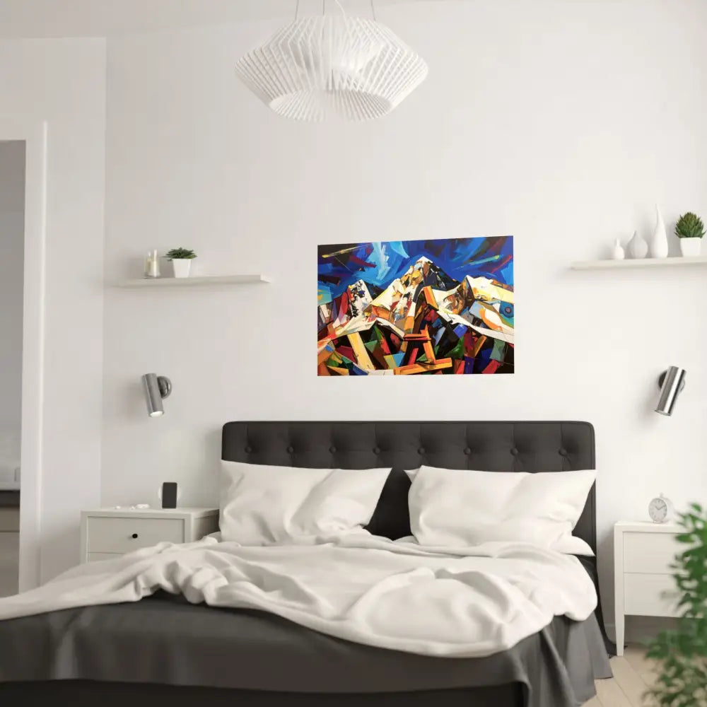 Fractured Peaks: Cubist Mountain Landscape Geometric Abstract Panorama Poster Poster