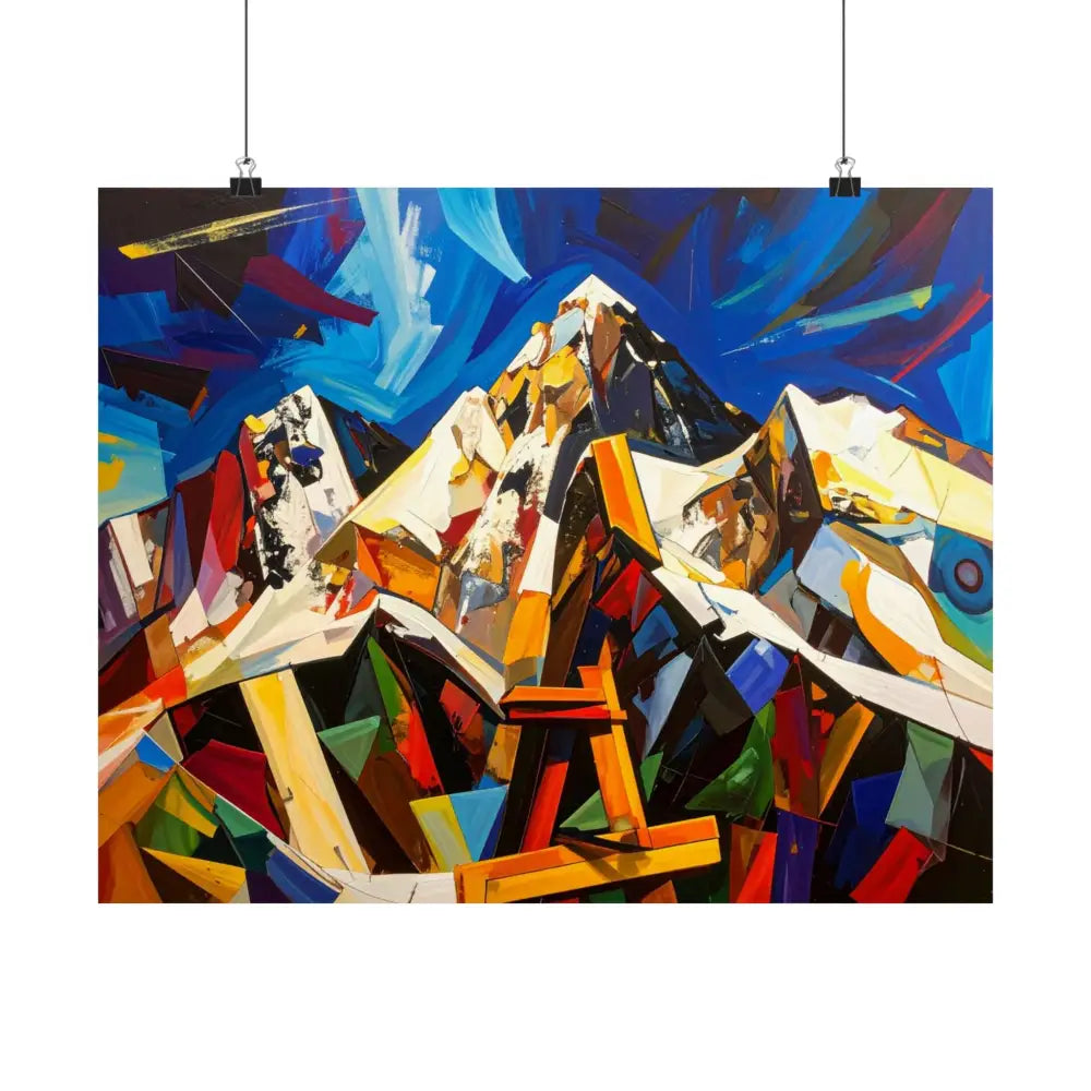 Fractured Peaks: Cubist Mountain Landscape Geometric Abstract Panorama Poster Poster