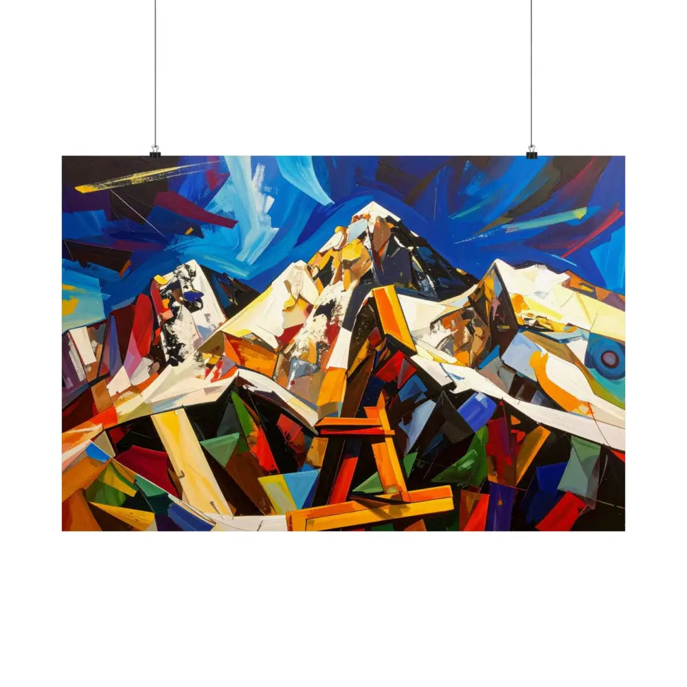 Fractured Peaks: Cubist Mountain Landscape Geometric Abstract Panorama Poster Poster