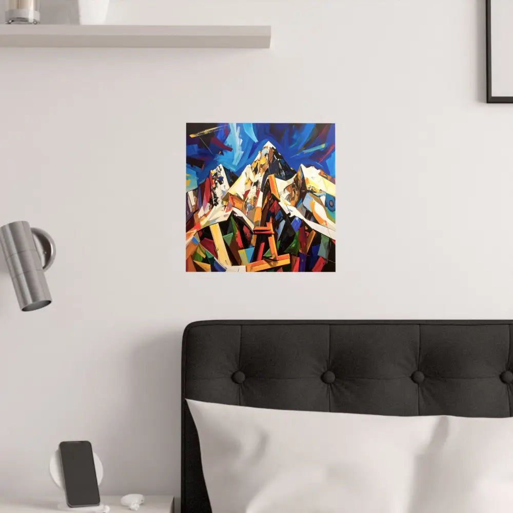 Fractured Peaks: Cubist Mountain Landscape Geometric Abstract Panorama Poster Poster