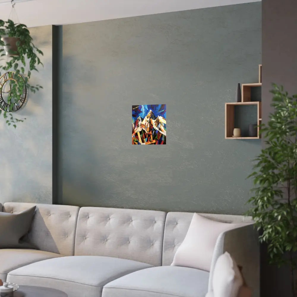 Fractured Peaks: Cubist Mountain Landscape Geometric Abstract Panorama Poster Poster