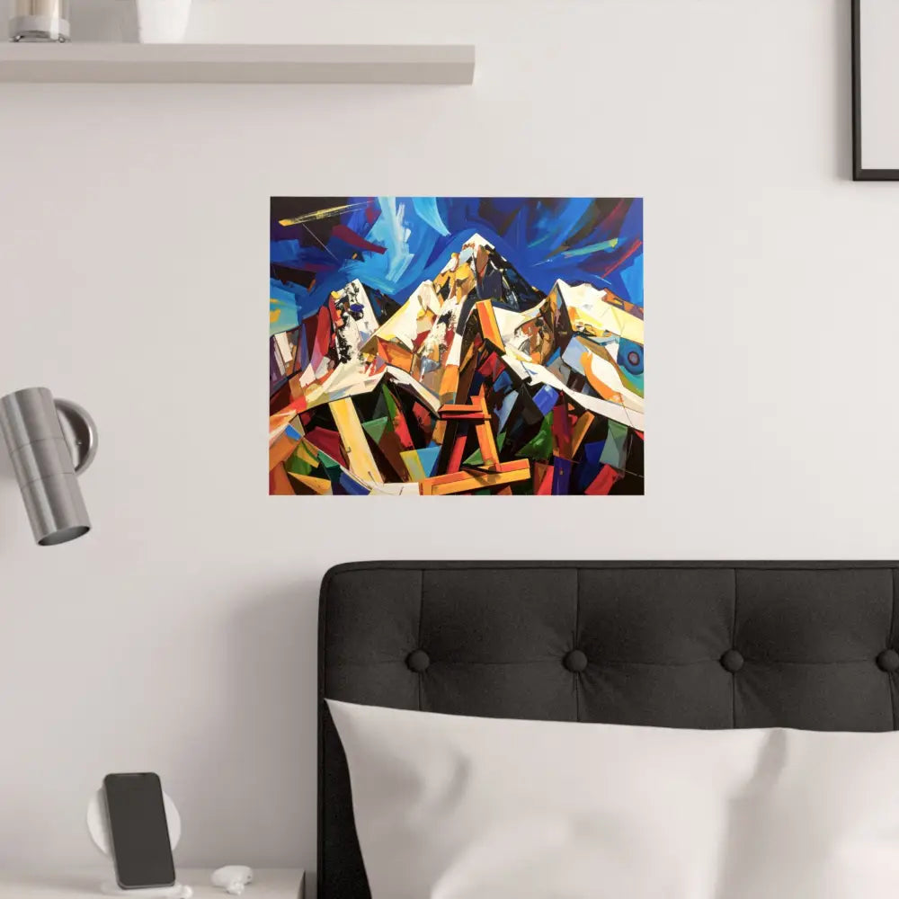 Fractured Peaks: Cubist Mountain Landscape Geometric Abstract Panorama Poster Poster