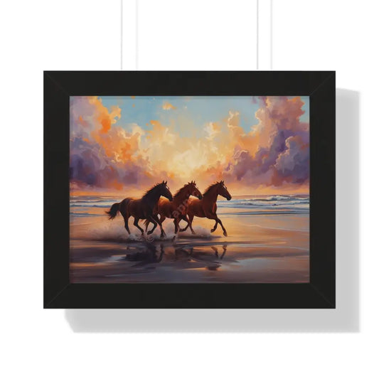 Framed Horse Sunset Poster Equine Wall Art Nature Decor Horse Lover Gift Equestrian Home Decor 14″ x 11″ / Black Poster