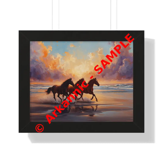 Framed Horse Sunset Poster Equine Wall Art Nature Decor Horse Lover Gift Equestrian Home Decor 14″ x 11″ / Black Poster