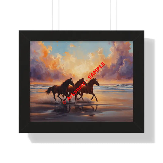 Framed Horse Sunset Poster Equine Wall Art Nature Decor Horse Lover Gift Equestrian Home Decor 14″ x 11″ / Black Poster