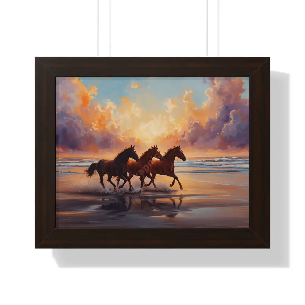 Framed Horse Sunset Poster Equine Wall Art Nature Decor Horse Lover Gift Equestrian Home Decor 14″ x 11″ / Walnut Poster