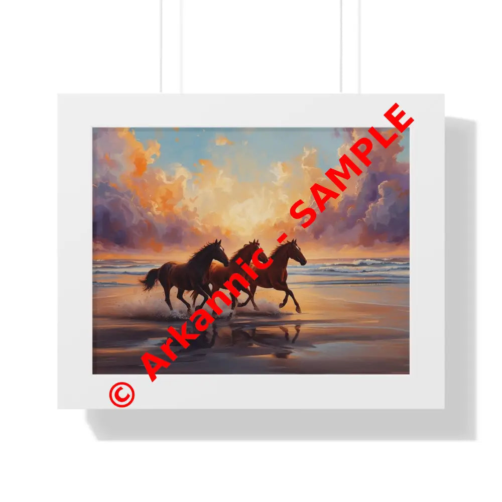 Framed Horse Sunset Poster Equine Wall Art Nature Decor Horse Lover Gift Equestrian Home Decor 14″ x 11″ / White Poster