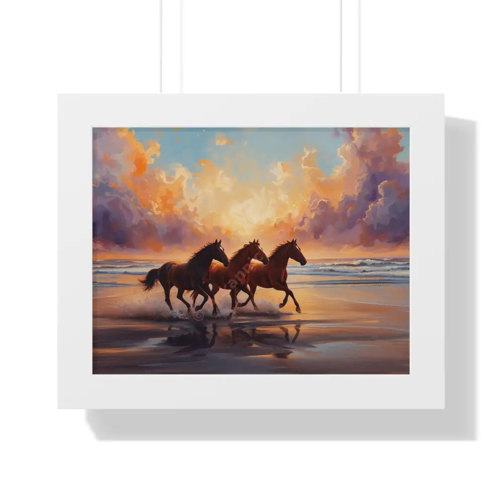 Framed Horse Sunset Poster Equine Wall Art Nature Decor Horse Lover Gift Equestrian Home Decor 14″ x 11″ / White Poster
