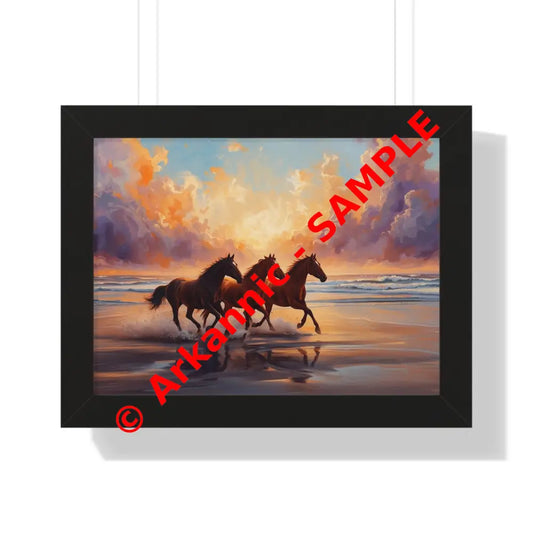 Framed Horse Sunset Poster Equine Wall Art Nature Decor Horse Lover Gift Equestrian Home Decor 16″ x 12″ / Black Poster