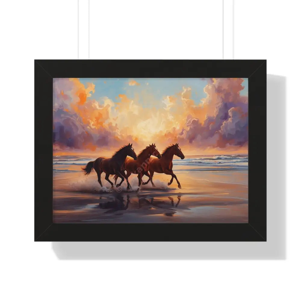 Framed Horse Sunset Poster Equine Wall Art Nature Decor Horse Lover Gift Equestrian Home Decor 16″ x 12″ / Black Poster