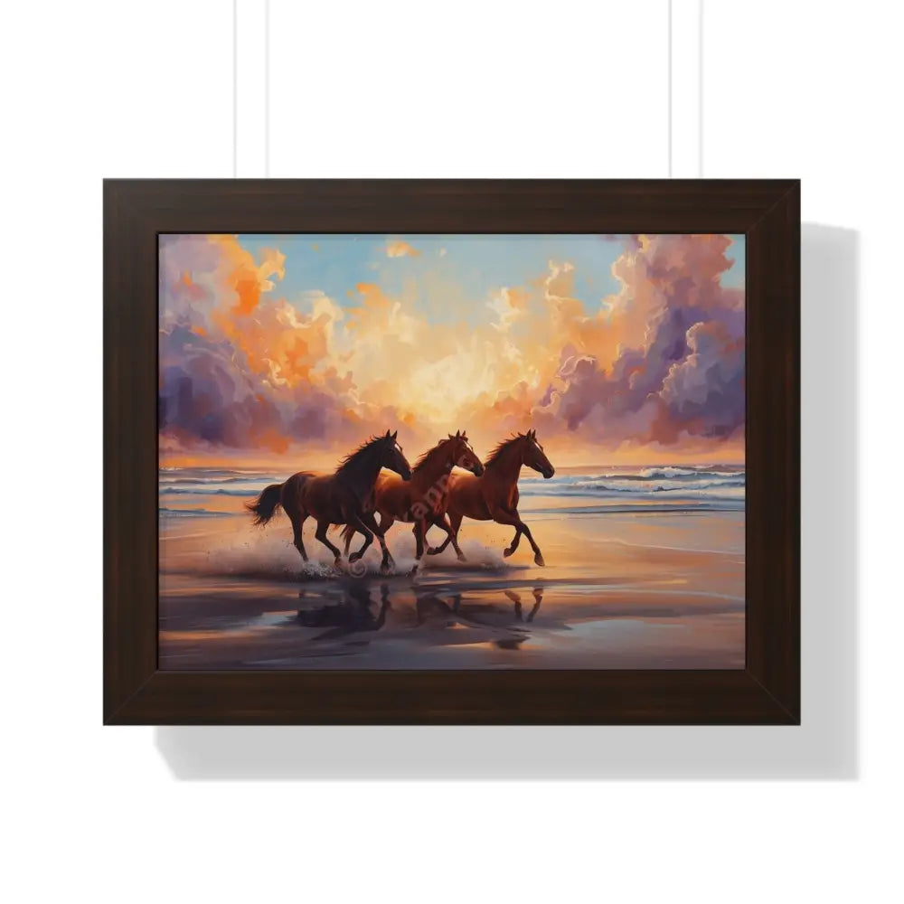 Framed Horse Sunset Poster Equine Wall Art Nature Decor Horse Lover Gift Equestrian Home Decor 16″ x 12″ / Walnut Poster