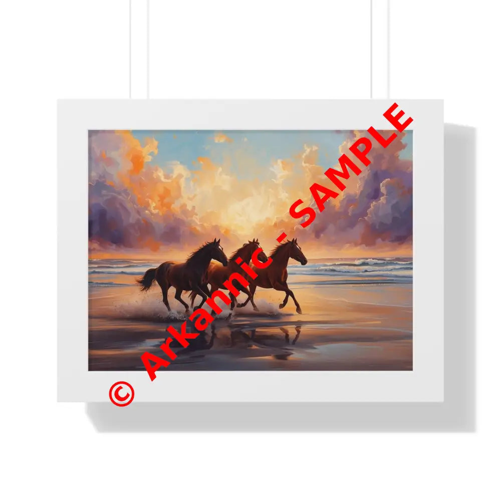 Framed Horse Sunset Poster Equine Wall Art Nature Decor Horse Lover Gift Equestrian Home Decor 16″ x 12″ / White Poster