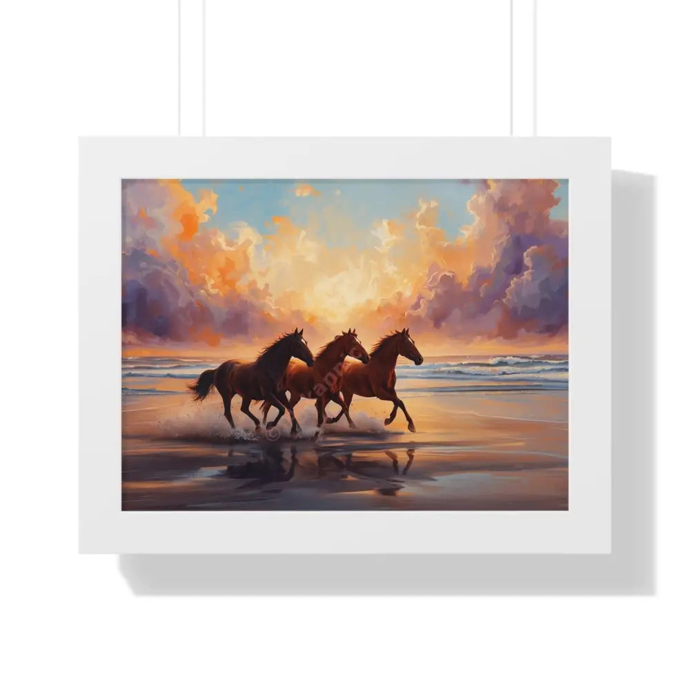 Framed Horse Sunset Poster Equine Wall Art Nature Decor Horse Lover Gift Equestrian Home Decor 16″ x 12″ / White Poster