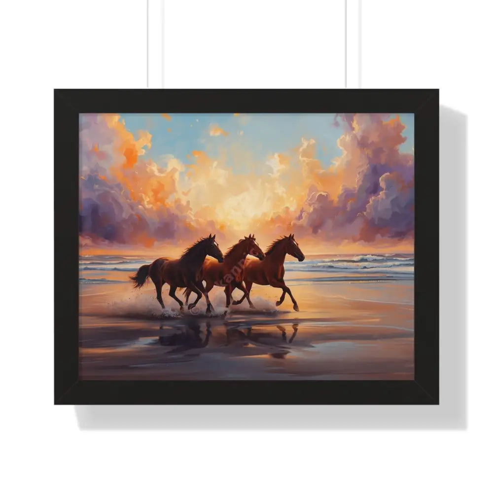Framed Horse Sunset Poster Equine Wall Art Nature Decor Horse Lover Gift Equestrian Home Decor 20’’ x 16’’ / Black
