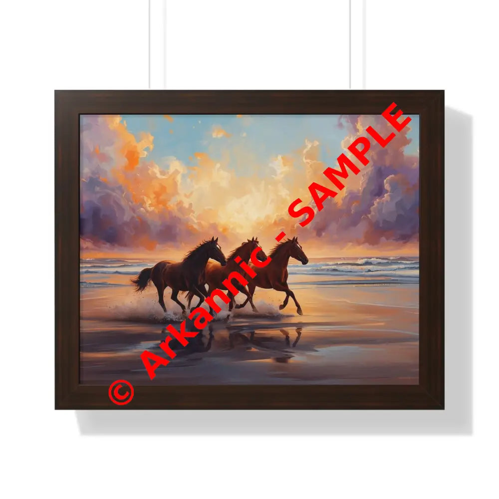 Framed Horse Sunset Poster Equine Wall Art Nature Decor Horse Lover Gift Equestrian Home Decor 20’’ x 16’’ / Walnut