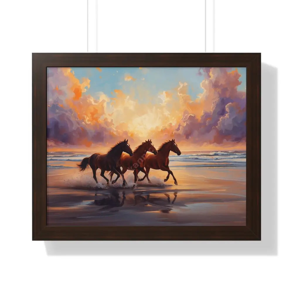 Framed Horse Sunset Poster Equine Wall Art Nature Decor Horse Lover Gift Equestrian Home Decor 20’’ x 16’’ / Walnut