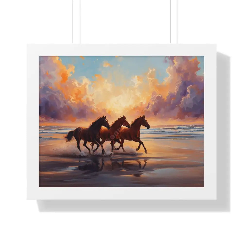 Framed Horse Sunset Poster Equine Wall Art Nature Decor Horse Lover Gift Equestrian Home Decor 20’’ x 16’’ / White