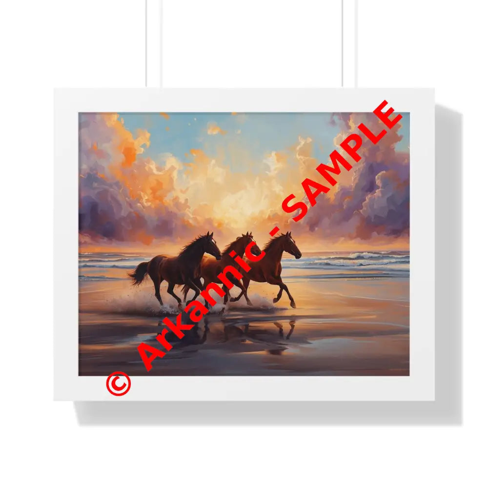 Framed Horse Sunset Poster Equine Wall Art Nature Decor Horse Lover Gift Equestrian Home Decor 20’’ x 16’’ / White