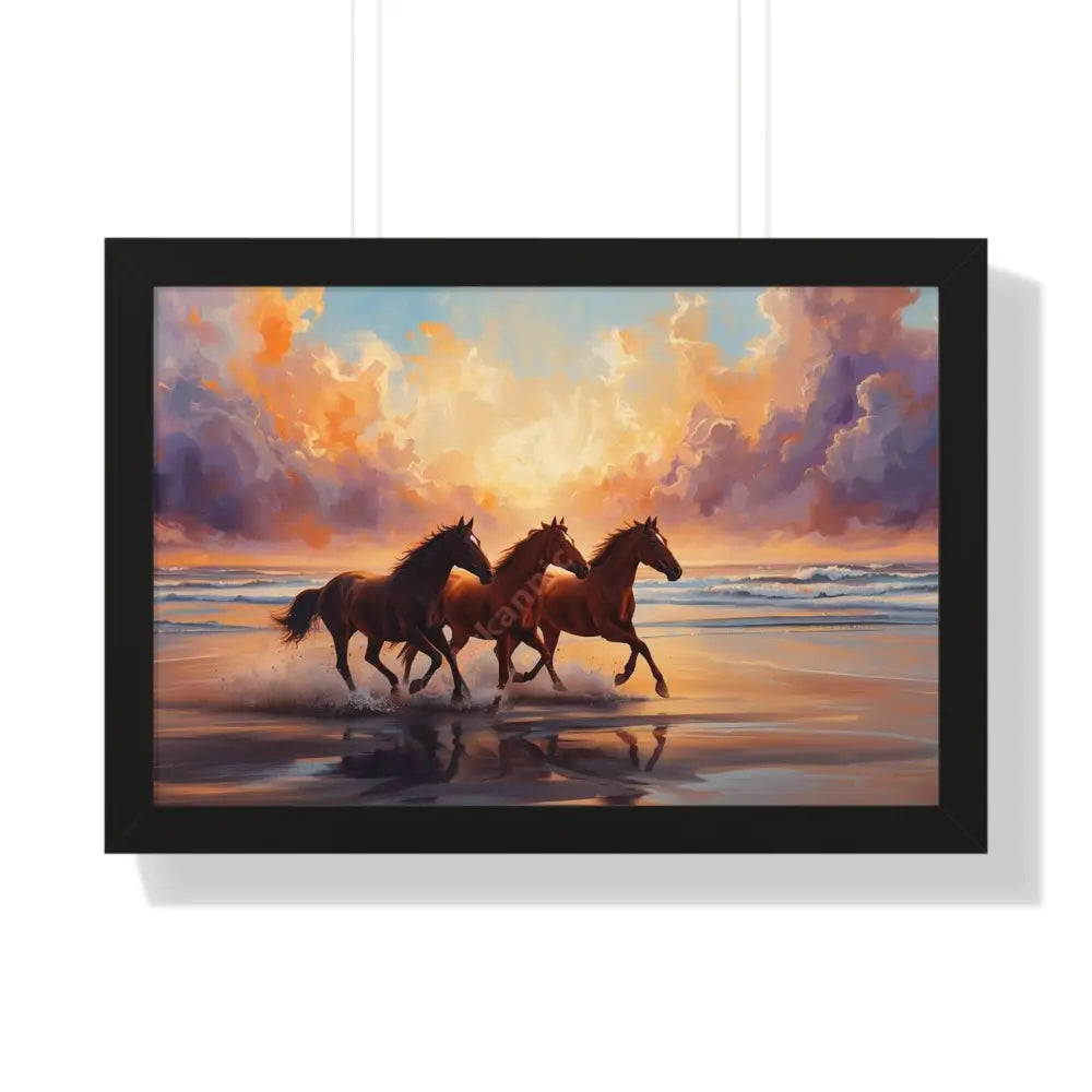 Framed Horse Sunset Poster Equine Wall Art Nature Decor Horse Lover Gift Equestrian Home Decor 24″ x 16″ / Black Poster