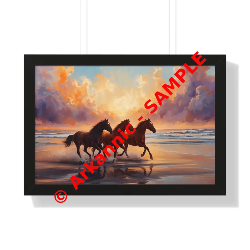 Framed Horse Sunset Poster Equine Wall Art Nature Decor Horse Lover Gift Equestrian Home Decor 24″ x 16″ / Black Poster