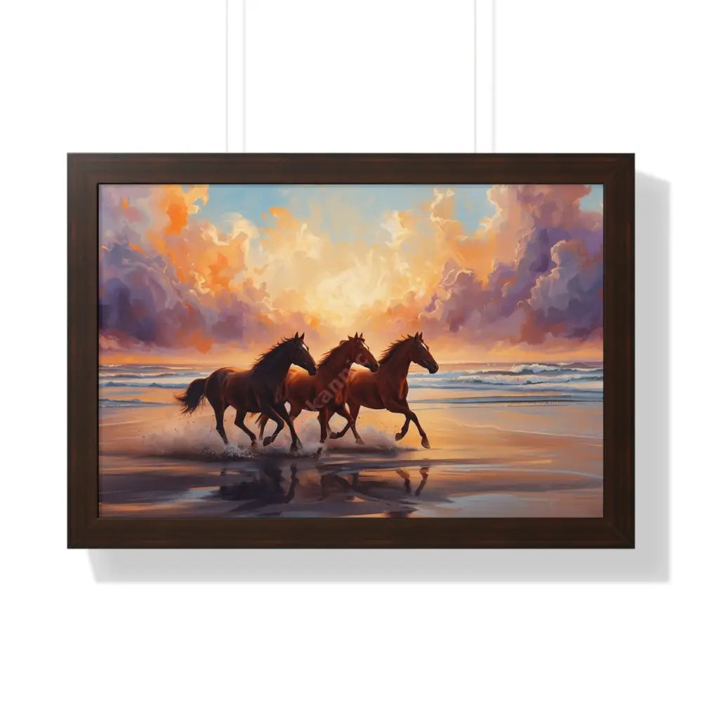 Framed Horse Sunset Poster Equine Wall Art Nature Decor Horse Lover Gift Equestrian Home Decor 24″ x 16″ / Walnut Poster
