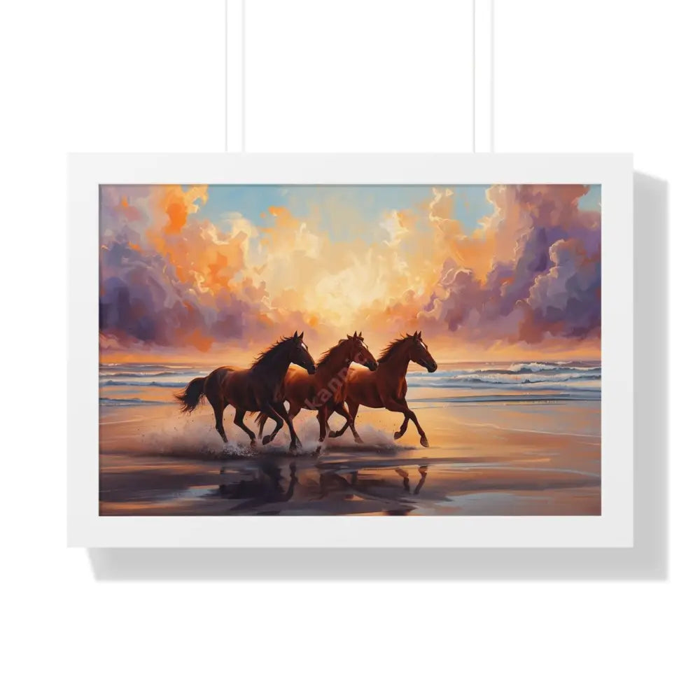Framed Horse Sunset Poster Equine Wall Art Nature Decor Horse Lover Gift Equestrian Home Decor 24″ x 16″ / White Poster