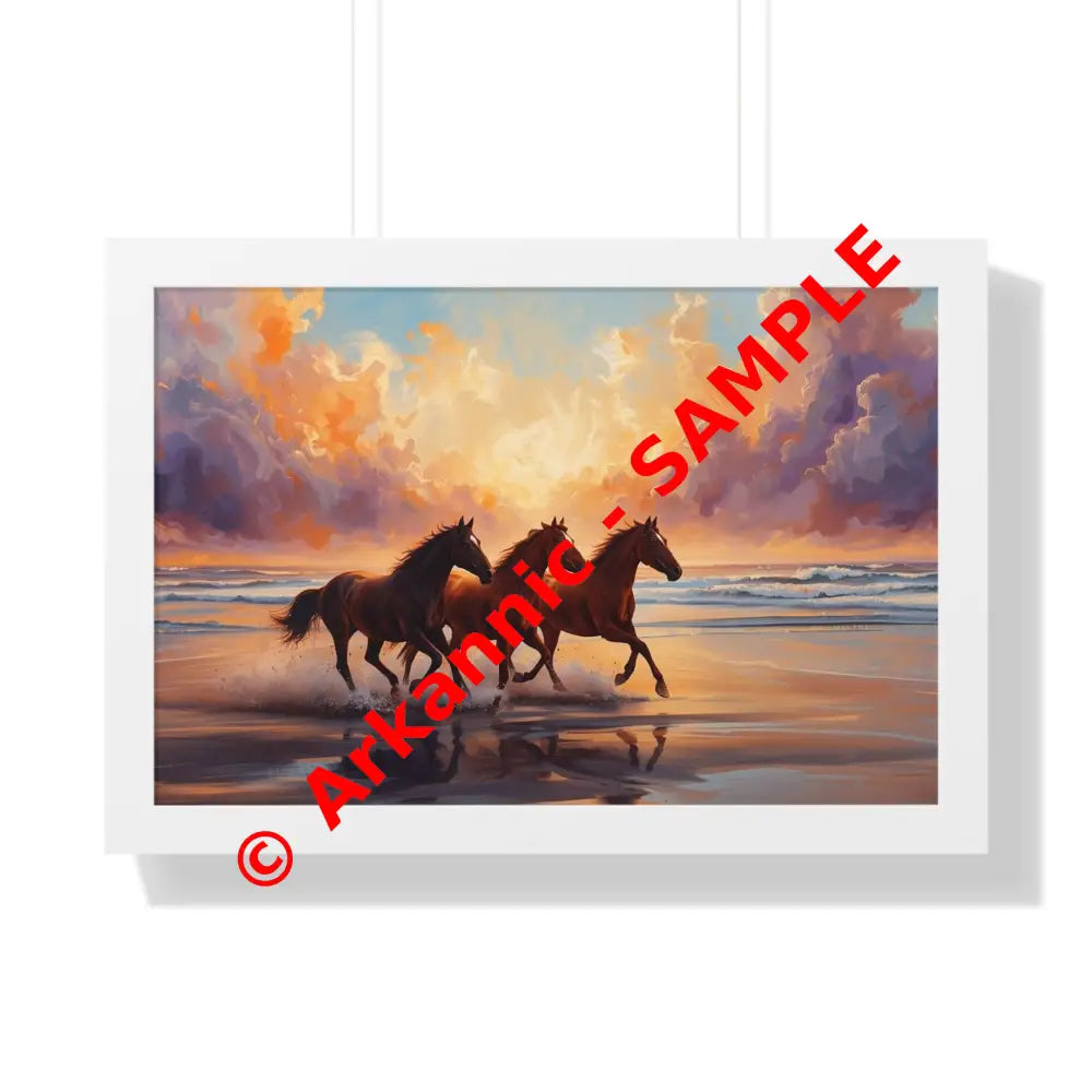 Framed Horse Sunset Poster Equine Wall Art Nature Decor Horse Lover Gift Equestrian Home Decor 24″ x 16″ / White Poster