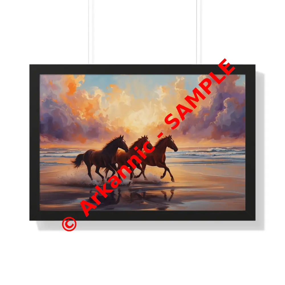 Framed Horse Sunset Poster Equine Wall Art Nature Decor Horse Lover Gift Equestrian Home Decor 30’’ x 20’’ / Black