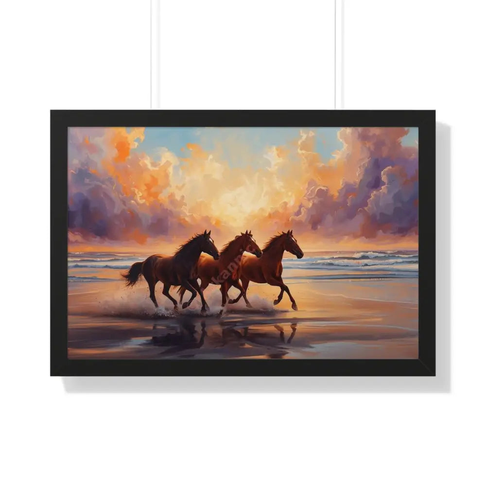 Framed Horse Sunset Poster Equine Wall Art Nature Decor Horse Lover Gift Equestrian Home Decor 30’’ x 20’’ / Black