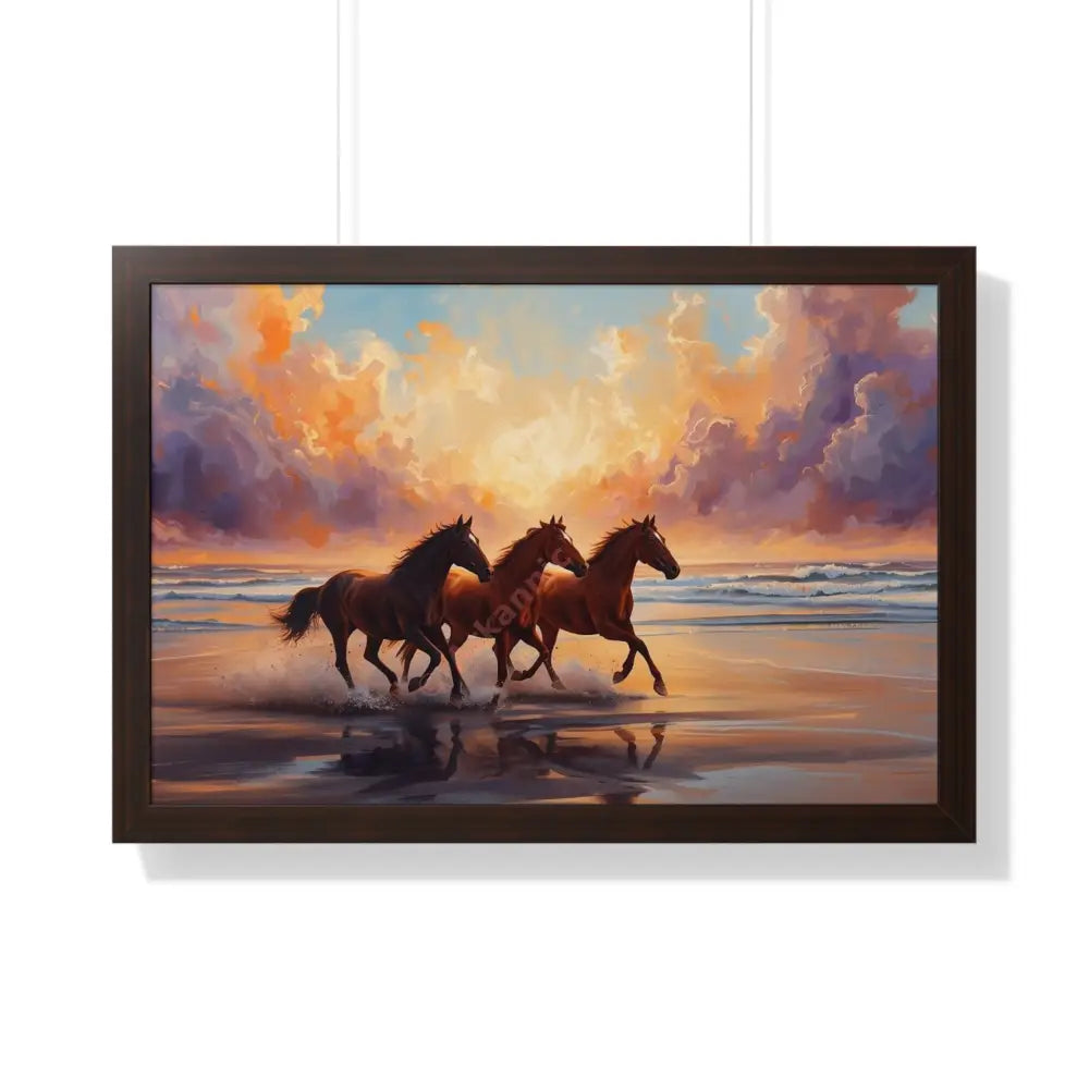 Framed Horse Sunset Poster Equine Wall Art Nature Decor Horse Lover Gift Equestrian Home Decor 30’’ x 20’’ / Walnut