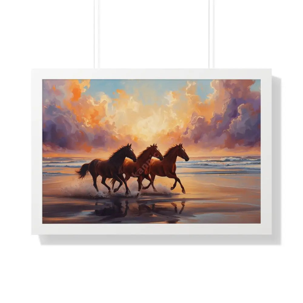 Framed Horse Sunset Poster Equine Wall Art Nature Decor Horse Lover Gift Equestrian Home Decor 30’’ x 20’’ / White