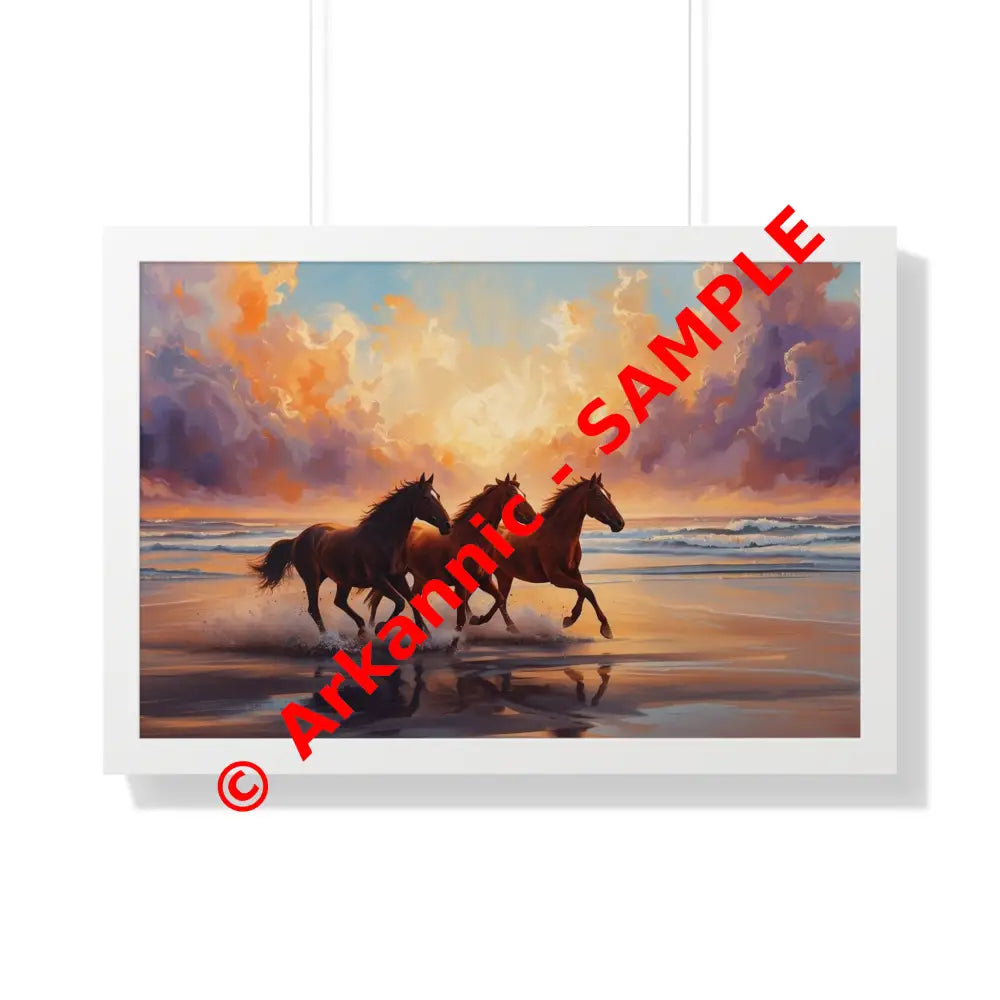 Framed Horse Sunset Poster Equine Wall Art Nature Decor Horse Lover Gift Equestrian Home Decor 30’’ x 20’’ / White