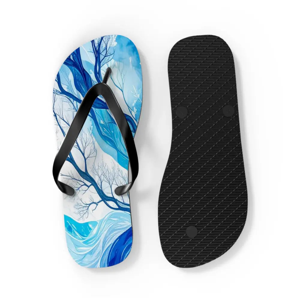 Frozen Whispers: Winter’s Ethereal Dance Blue Landscape Abstraction Flip Flop Shoes Shoes