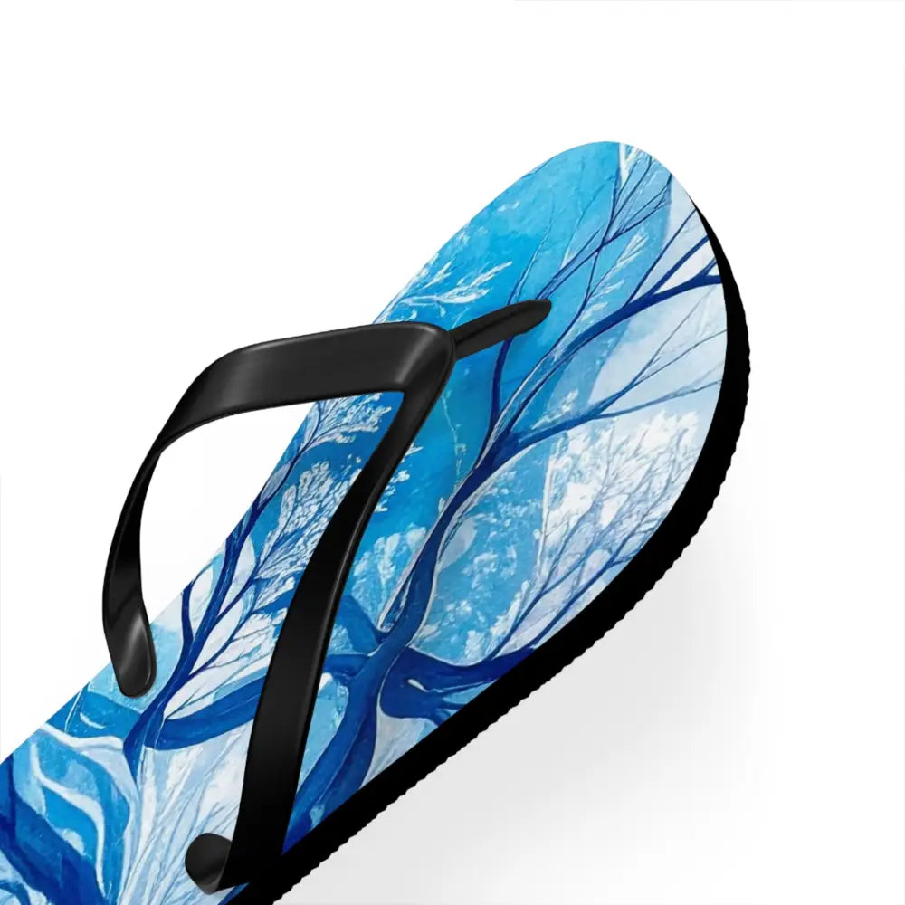 Frozen Whispers: Winter’s Ethereal Dance Blue Landscape Abstraction Flip Flop Shoes Shoes