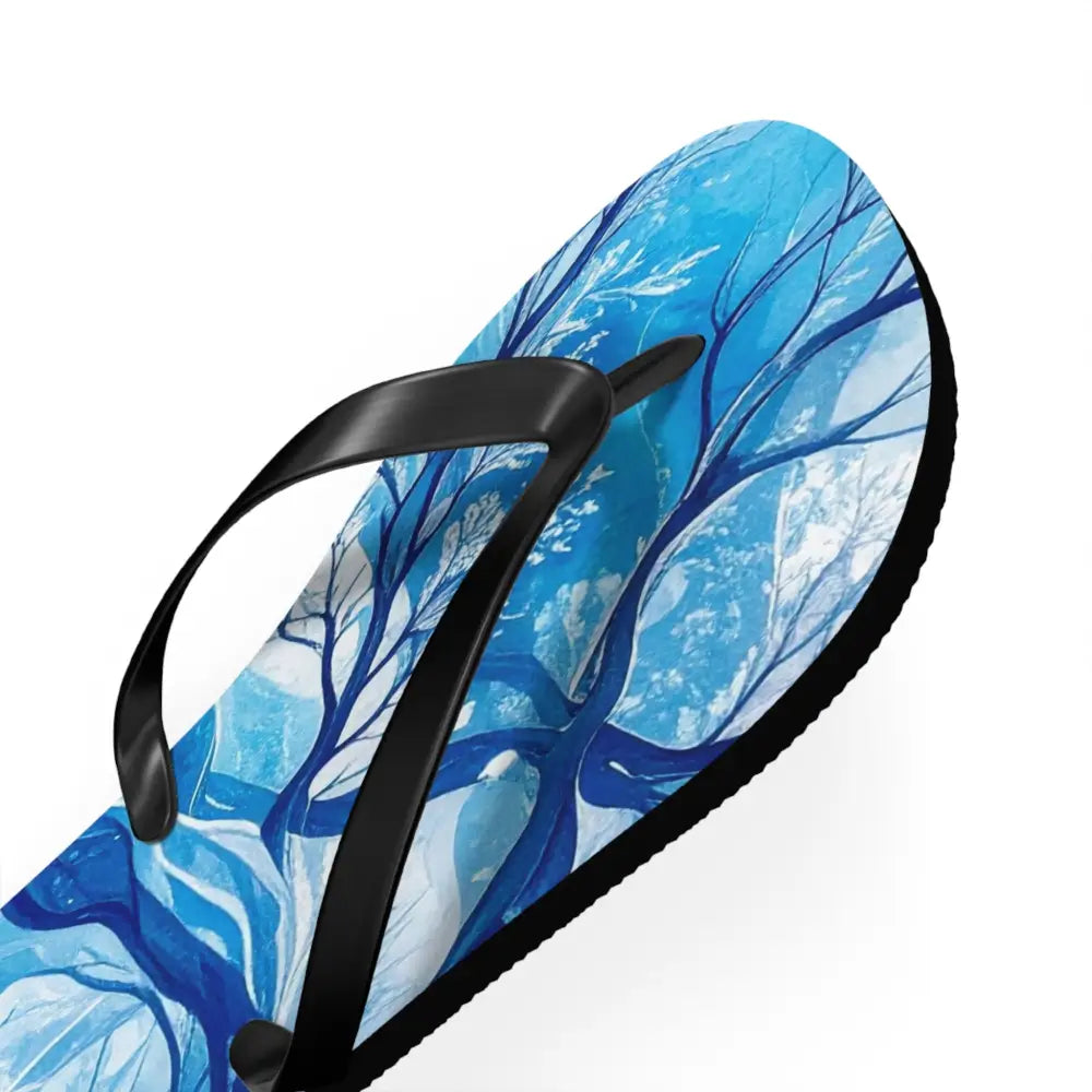 Frozen Whispers: Winter’s Ethereal Dance Blue Landscape Abstraction Flip Flop Shoes Shoes