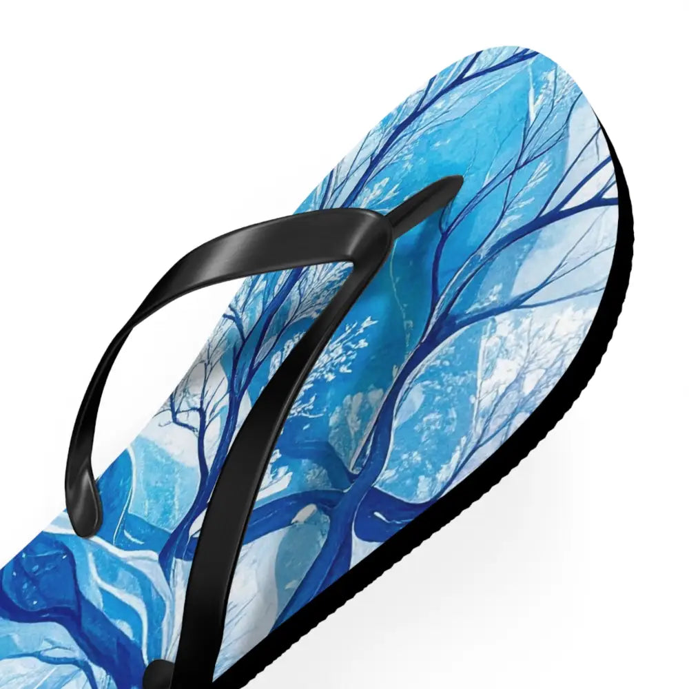Frozen Whispers: Winter’s Ethereal Dance Blue Landscape Abstraction Flip Flop Shoes Shoes