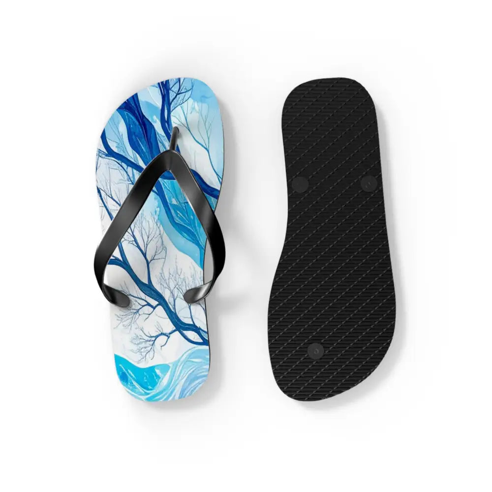 Frozen Whispers: Winter’s Ethereal Dance Blue Landscape Abstraction Flip Flop Shoes Shoes