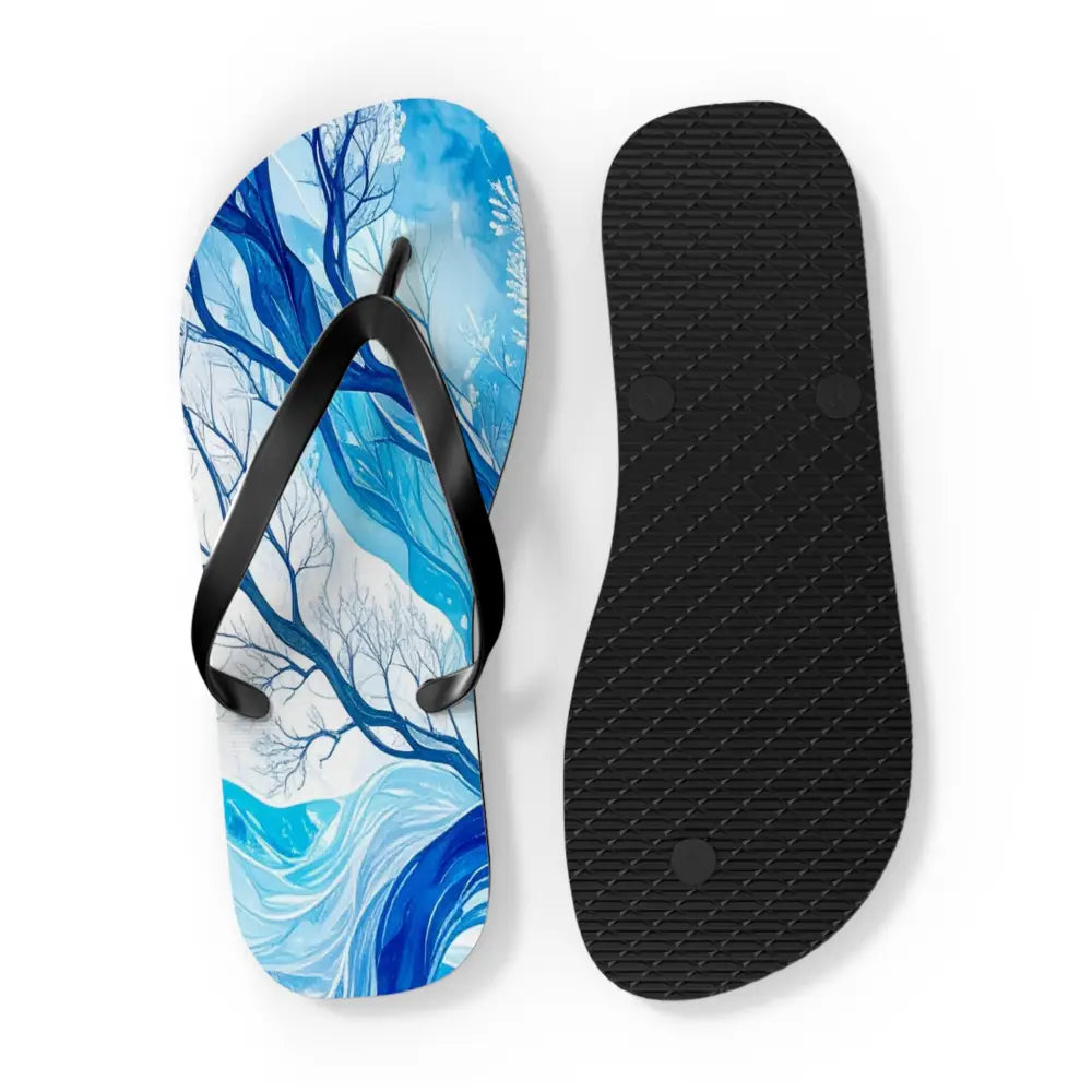 Frozen Whispers: Winter’s Ethereal Dance Blue Landscape Abstraction Flip Flop Shoes Shoes