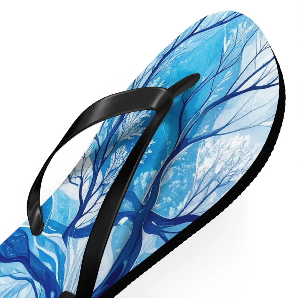 Frozen Whispers: Winter’s Ethereal Dance Blue Landscape Abstraction Flip Flop Shoes Shoes
