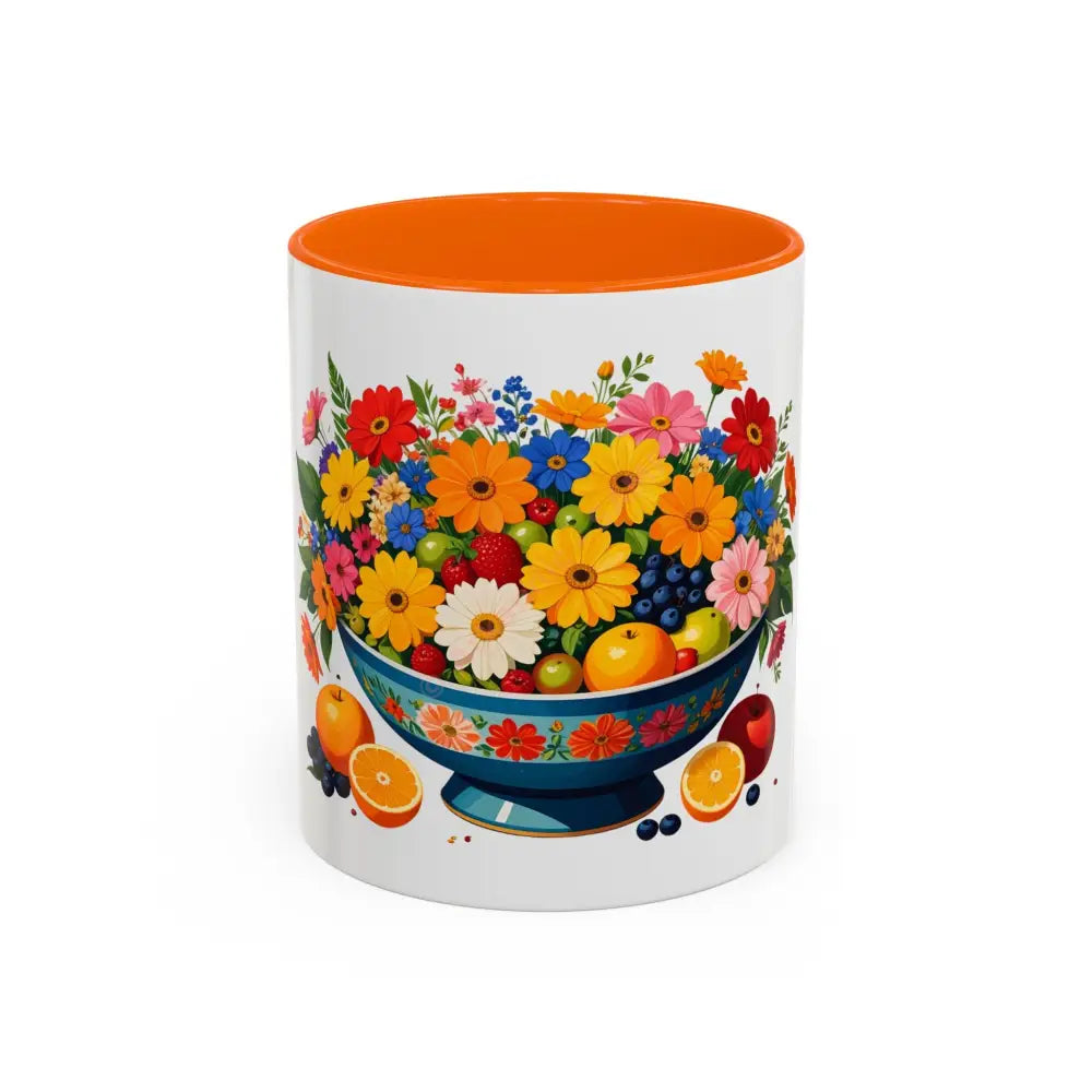 Fruit and Flower Coffee Mug | Blue Floral Bowl Design | Colorful Nature-Inspired Gift for Coffee Lovers 11oz / Orange
