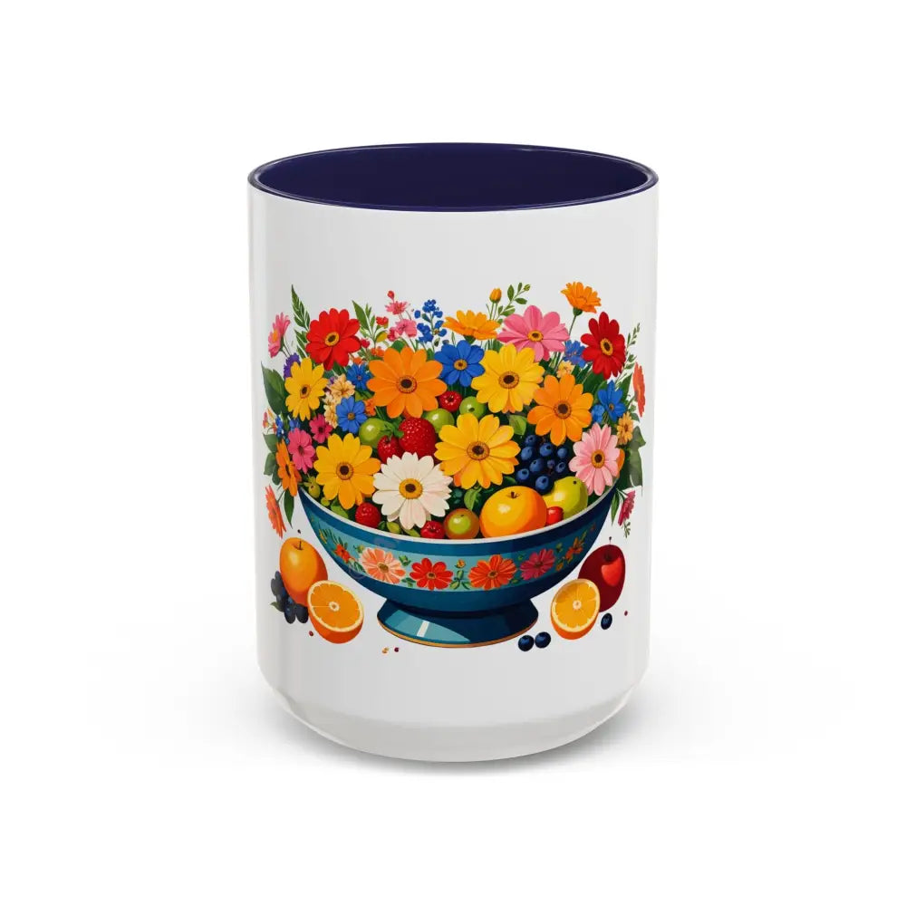 Fruit and Flower Coffee Mug | Blue Floral Bowl Design | Colorful Nature-Inspired Gift for Coffee Lovers 15oz / Navy Mug