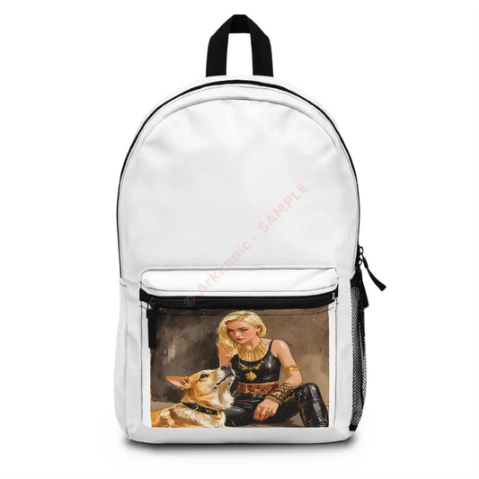 Gilded Companionship: Luxe Canine Portrait High-Fashion Digital Illustration Backpack One size Bags
