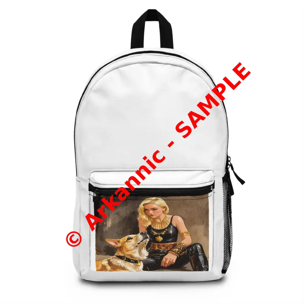 Gilded Companionship: Luxe Canine Portrait High-Fashion Digital Illustration Backpack One size Bags