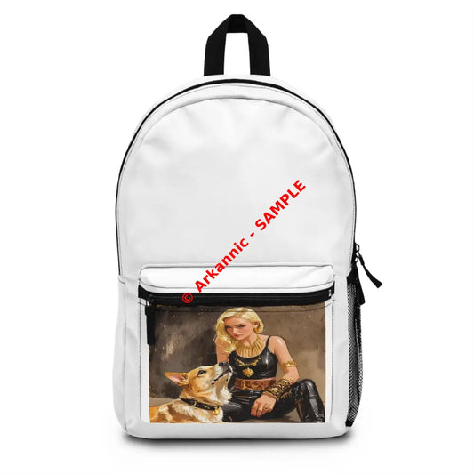 Gilded Companionship: Luxe Canine Portrait High-Fashion Digital Illustration Backpack One size Bags